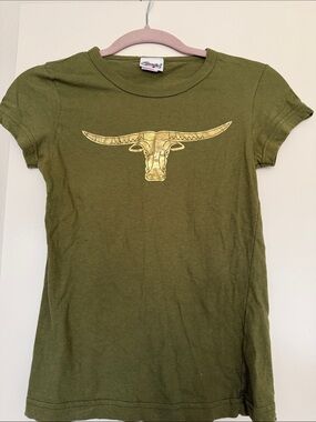 Olive Green Tee with Gold Longhorn Graphic